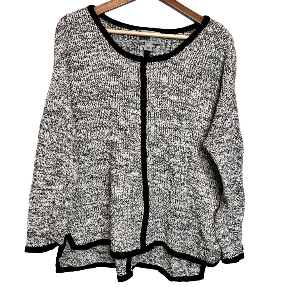 Habitat Womens Size Medium Grey Marled Knit Tunic Sweater Black Trim Boho Art